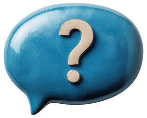 PNG Blue speech bubble with beige question mark