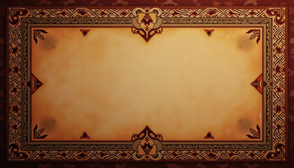 Obraz premium Celtic design background with ornate borders and vintage style, blank space for text copy space