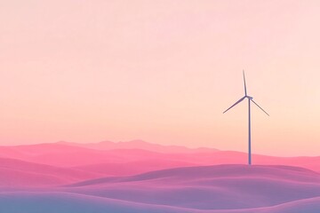 Fototapeta premium Serene Wind Turbine on a Dreamy Pink Landscape at Dawn with Soft Pastel Colors and Rolling Hills in the Background Evoking a Sense of Calm and Sustainability
