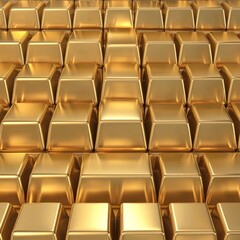 Fototapeta premium Rows of shiny gold bars, close-up view.
