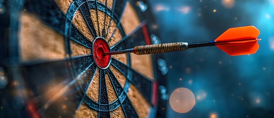 The dart that is thrown hits the center of the target, suitable for conveying great determination and precision, creating a sense of complete success and achieving the goal completely.
