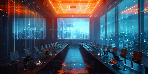 Conference Hall Featuring Biometric Registration for Secure Access and Meeting Management System Advanced Meeting Room Utilizing Biometric Verification for Participant Authentication and Digital Entry