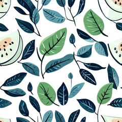 Obraz premium Seamless pattern with watermelon slices and leaves.