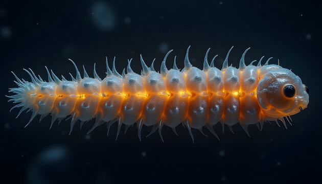 Seamless texture of glimmering glow-worm larva with realistic patterns and natural colors, soft lighting, high resolution
