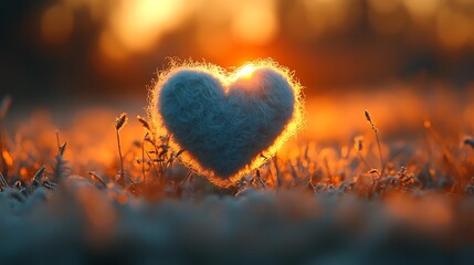 Fototapeta premium A romantic heart-shaped symbol in the grass and field under a bright blue sky with clouds, celebrating love and passion on a perfect day