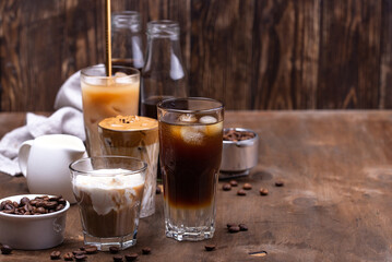 Different trendy cold coffee drink