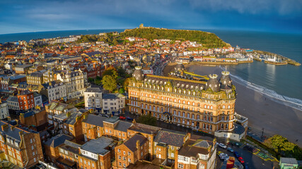 Aerial View of Scarborough, England, United Kingdom at Dusk