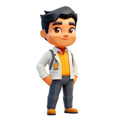 Obraz premium Smiling cartoon boy in lab coat.