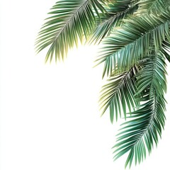 Fototapeta premium Palm leaves corner border cutout, isolated on a clean white background, showcasing the vibrant green foliage and tropical elegance for decorative and design use.
