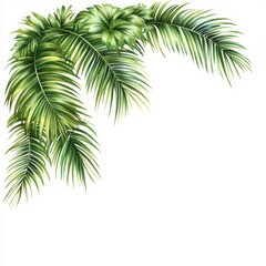 Naklejka premium Palm leaves corner border cutout, isolated on a clean white background, showcasing the vibrant green foliage and tropical elegance for decorative and design use.