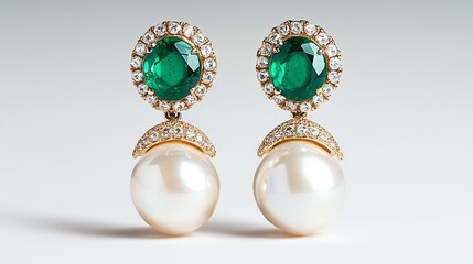 Elegant earrings featuring emeralds and pearls for sophisticated style.