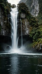 Milford Sound waterfall.