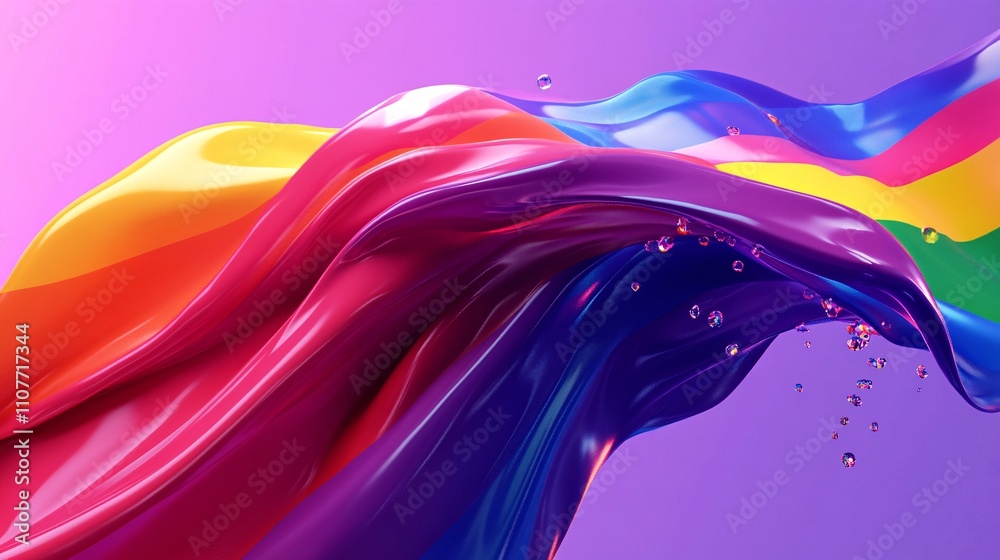 Poster rainbow colored paint splashing and dripping on purple background