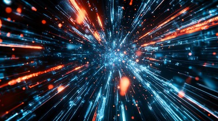 3D AI concept with glowing neural pathways and big data streams in motion