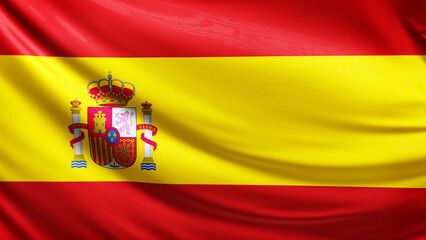 Fototapeta premium spanish flag picture, close-up shot of spain nation flag, european, animated flag background photo, 3D photo of a flag, national symbol of the spanish people, patriotism, full screen