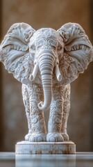Obraz premium A white, detailed elephant figurine with intricate floral carvings on its body.