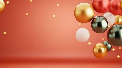 A vibrant composition of colorful spheres floating against a warm background, creating a festive and cheerful atmosphere.