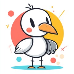 Obraz premium Adorable cartoon baby bird with big eyes, standing on a colorful background.