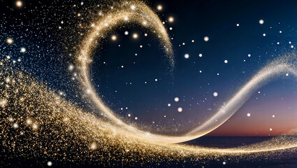 Obraz premium Abstract wave of golden particles and shining dots forming a digital glowing background. Generative AI