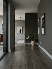 Minimalist gray family home hallway.