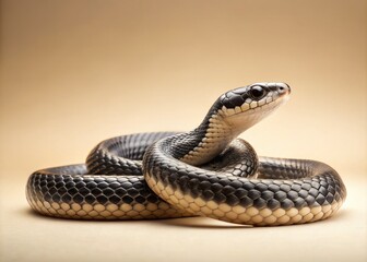 Fototapeta premium Minimalist Black & Cream Snake Illustration: Elegant Reptile, Smooth Scales, Graceful Coil, Light Background