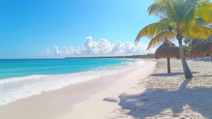 Serene tropical beach with palm trees in Punta Cana, Dominican Republic, perfect for holidays