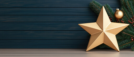 Golden Christmas stars shimmering in 3D, captivating foreground detail, inviting festive spirit, perfect for seasonal greetings and decorations.