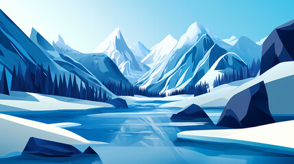 Glacial landscape in the ice age. Glacial. Illustration
