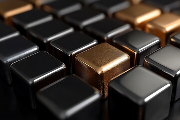 Golden cube among black cubes.