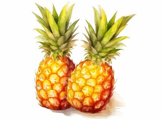 Fototapeta premium Watercolor Whole Pineapple Isolated, Aquarelle Ananas, Comosus, Creative Watercolor Tropical Fruit