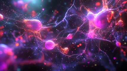 Obraz premium Network visualization with glowing nodes and vibrant flowing pathways