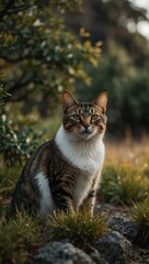 Minimalist photo of a cat in an isolated natural setting.