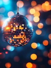 Obraz premium Shimmering disco ball reflecting vibrant lights at a lively dance party setting