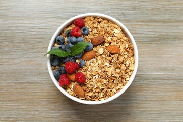 Delicious granola with berries on the table
