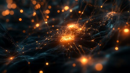 Fototapeta premium 3D global network with glowing nodes and vibrant light stream connections