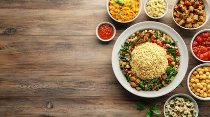 Delicious Pasta Salad Bowl Top View Wooden Table Food Photography