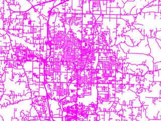 Abstract Neon Road Network Overlay of Springdale Arkansas, USA in Bright Pink.