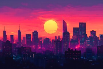 Abstract New York City Skyline at Sunset in Vibrant Colors