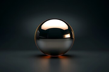 Polished chrome sphere on dark background.