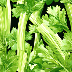 Obraz premium Vibrant celery stalks and leaves pattern.