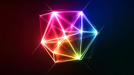 Fototapeta premium Vibrant rainbow geometric shape glowing in dark background.