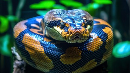 Fototapeta premium Captivating snake encounter in rainforest habitat wildlife photography nature close-up perspective