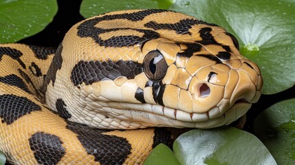 Fototapeta premium Exploring nature's beauty close-up shot of a colorful python in a lush green habitat