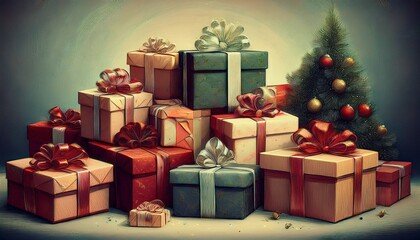 Fototapeta premium antique poster style illustration of christmas presents