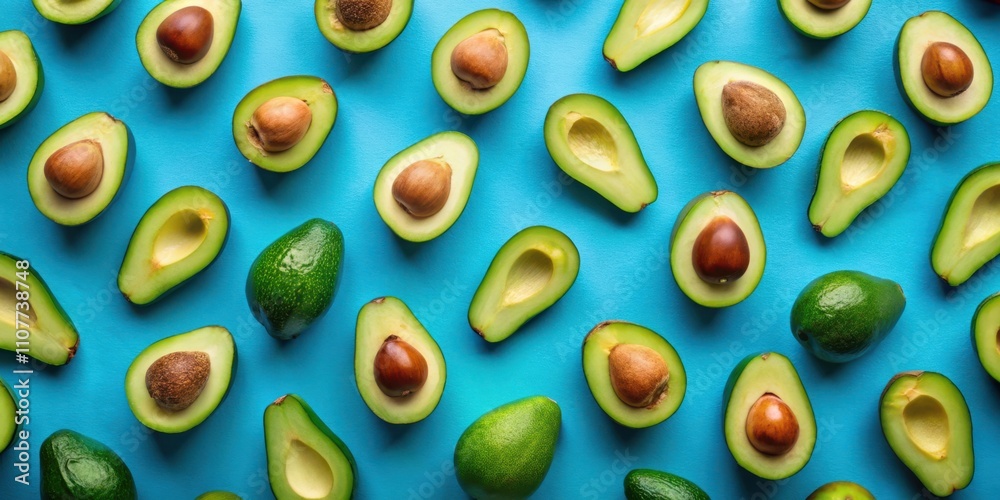 Poster a vibrant collection of avocado halves and whole avocados arranged in a repeating pattern against a 