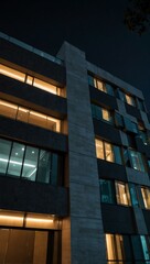 Modern building with night lighting on the exterior.