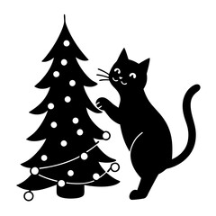 Obraz premium Cat playing with Christmas lights under the tree