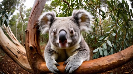Fototapeta premium Sleepy Koala Resting in Eucalyptus Tree with Serene Expression