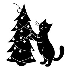 Cat playing with Christmas lights under the tree