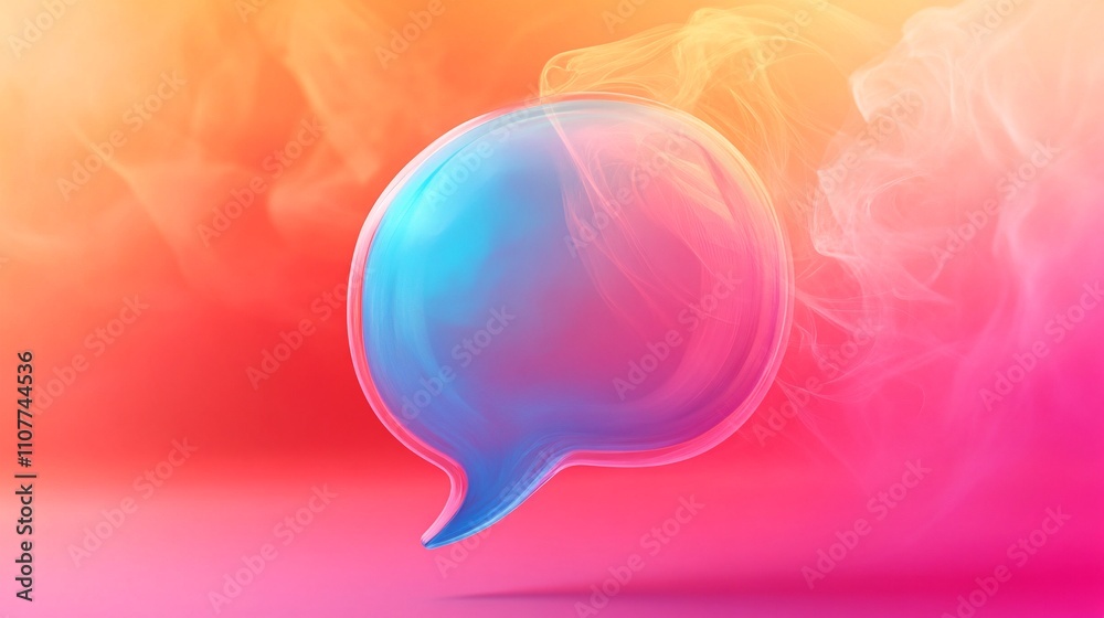 Poster colorful speech bubble communicating on abstract background with smoke